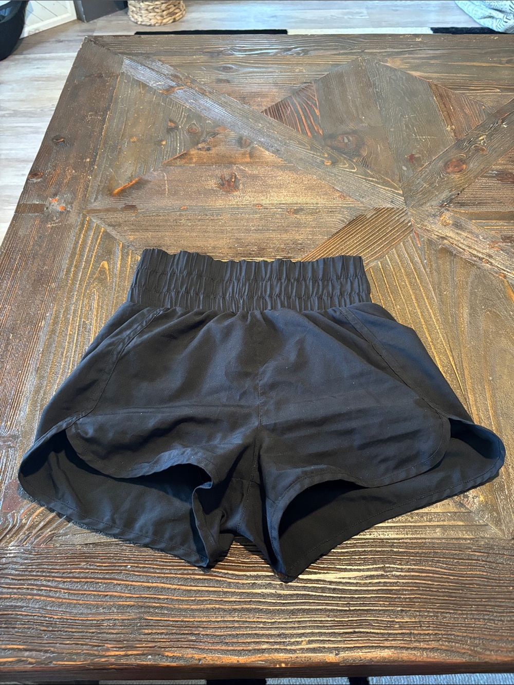 High-Rise Black Athletic Shorts with Smocked Waistband